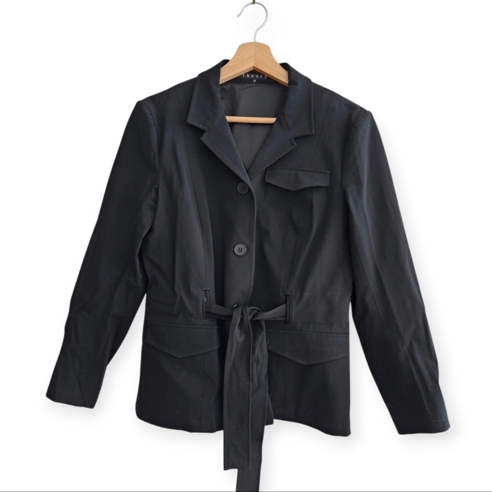 Theory Caprino Black Jacket 3 Buttons and Waist Belt Size 12